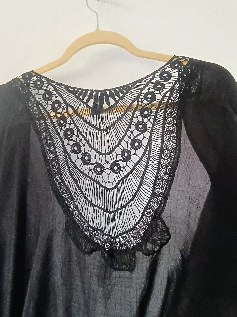 Lane Bryant Black Crochet Lace Back Kimono Cover Up Boho Batwing One Size - Picture 7 of 7